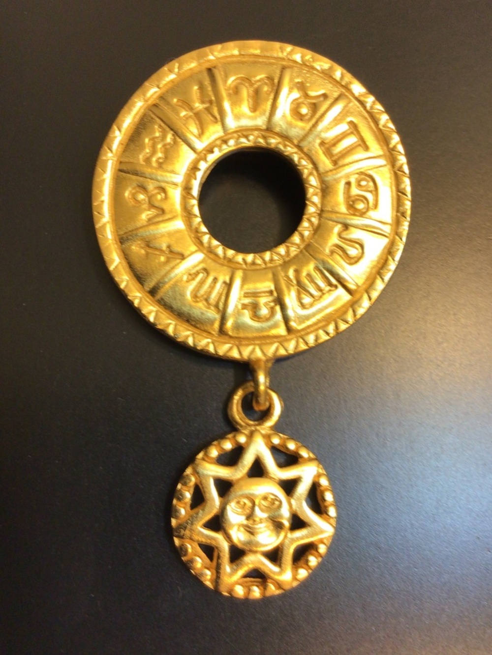 Anne Klein Astrological Medallion Dangle Brooch Pin Designer Runway-era Vintage